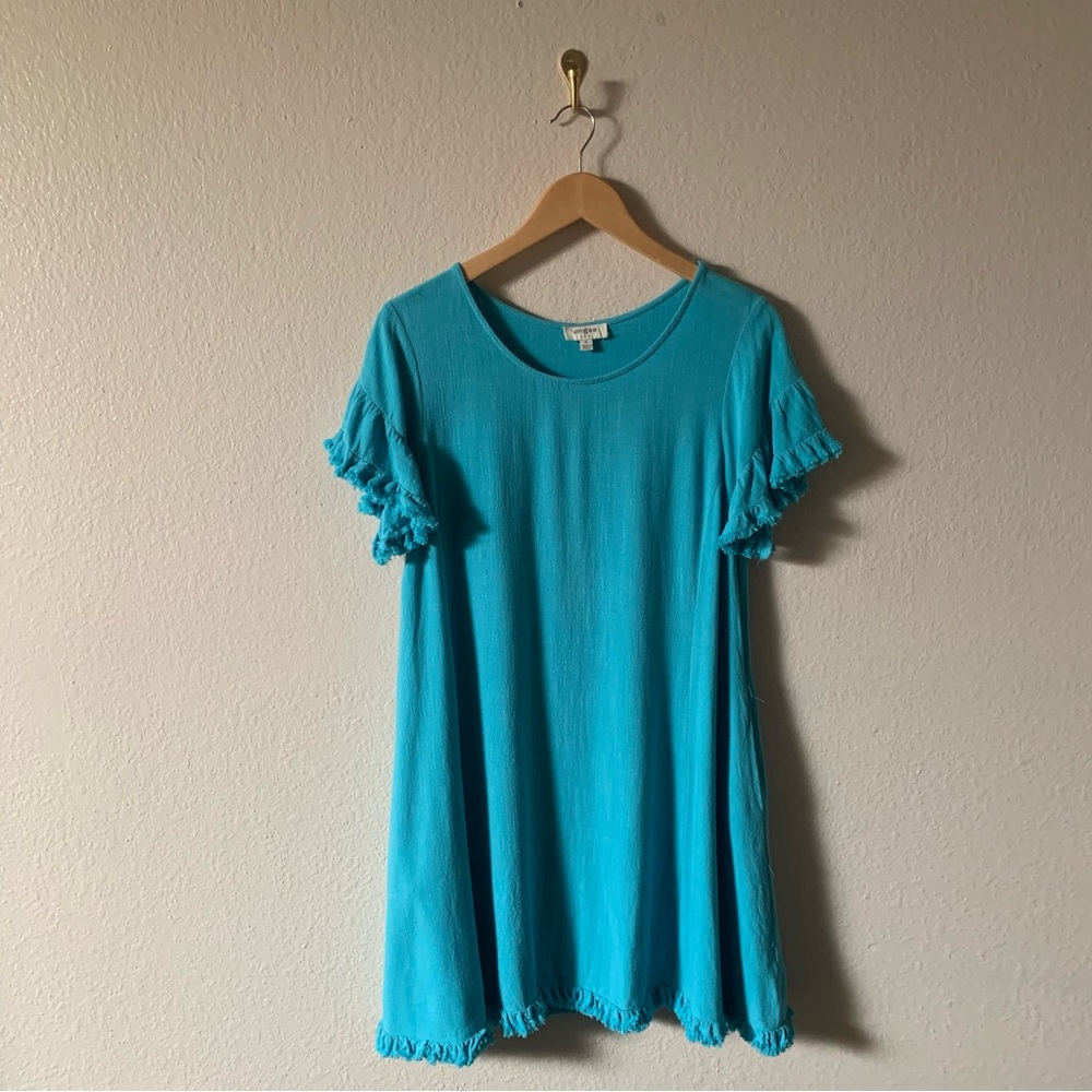 Umgee Turquoise Ruffle Sleeve Swing Dress